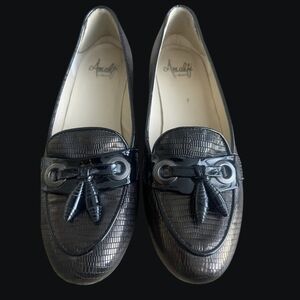 Amaldi by Rangoni Italy Black Lizard Embossed Leather Loafers Size 6.5 M